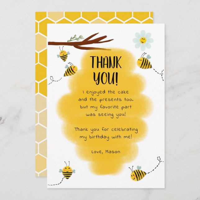 Bumble Bee Birthday Party Thank You Notes Invitation (Front/Back)