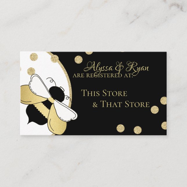 Bumble Bee Black and Gold Baby Shower Registry Enclosure Card (Front)