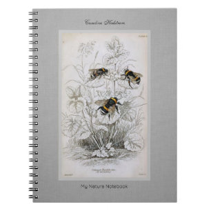Bumble Bee Botanical on Linen Notebook