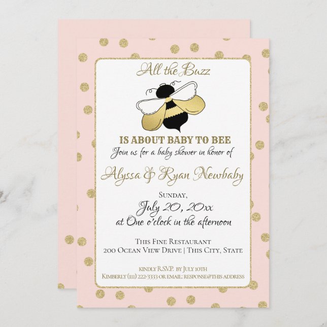 Bumble Bee Buzz Pink Baby Shower Invitation (Front/Back)