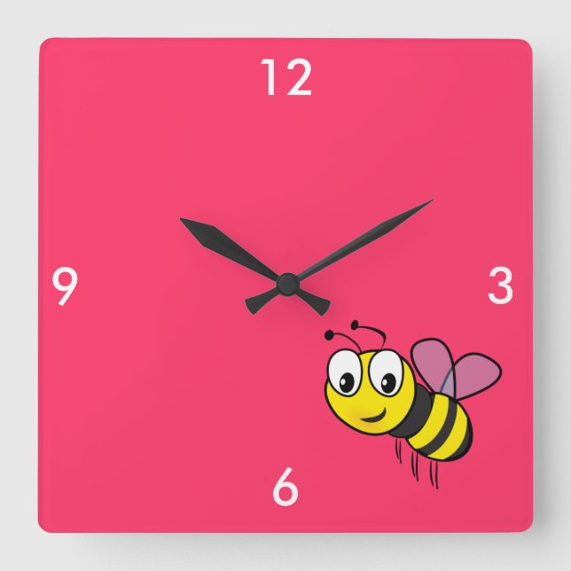 Bumble Bee, Buzz Square Wall Clock (Front)