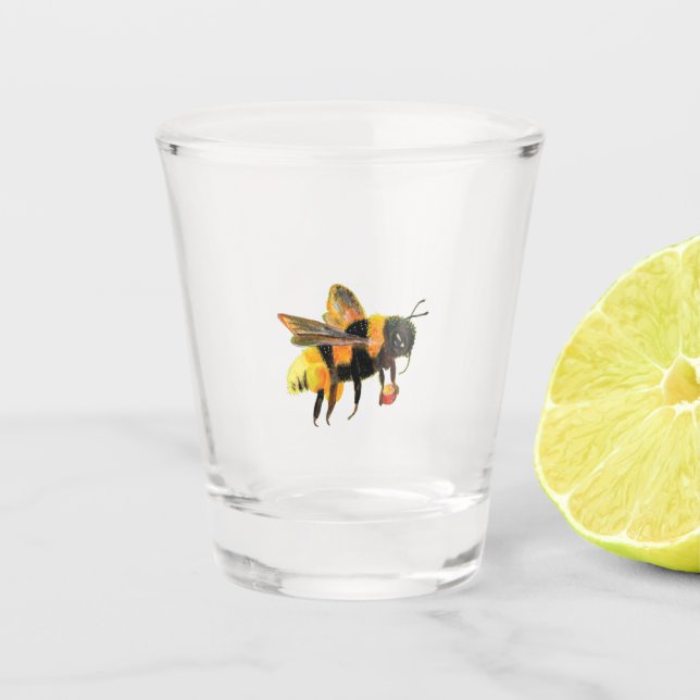 Bumble Bee carrying pollen  Shot Glass (Front)