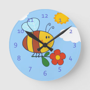 Bumble Bee Cartoon Design Round Clock