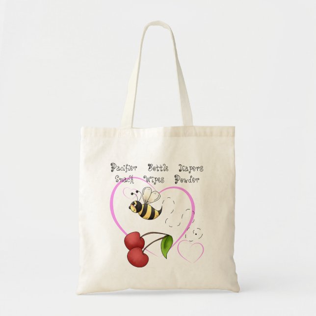 Bumble Bee Cherry Pink Heart Baby Supplies Tote Bag (Front)