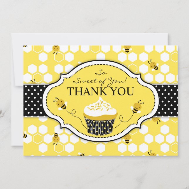 Bumble Bee Cupcake Thank You Card (Front)