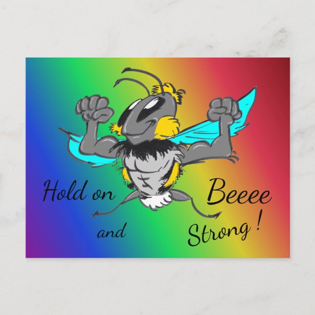 Bumble Bee Cust. Text 'Hold on' Rainbow Postcard (Front)