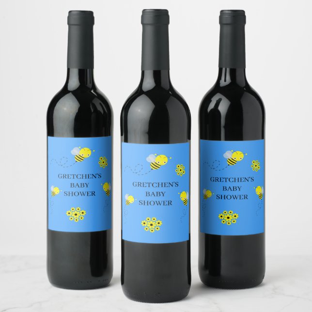 Bumble Bee Custom Baby Shower Blue Wine Label (Bottles)