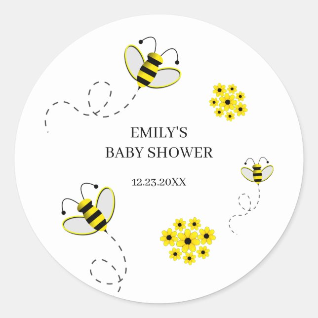 Bumble Bee Custom Baby Shower Classic Round Sticke Classic Round Sticker (Front)