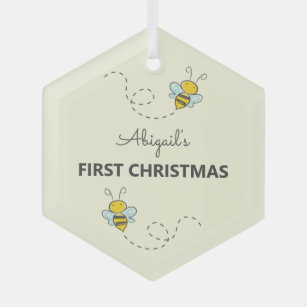 Bumble Bee Custom First Christmas Glass Tree Decoration