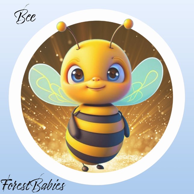 Bumble Bee 🐝 Cute Honey Animal Cartoon Graphic Classic Round Sticker (🐝 Bumble Bee, ForestBabies Classic Round Sticker)