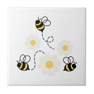 Bumble Bee Daisies Ceramic Tile