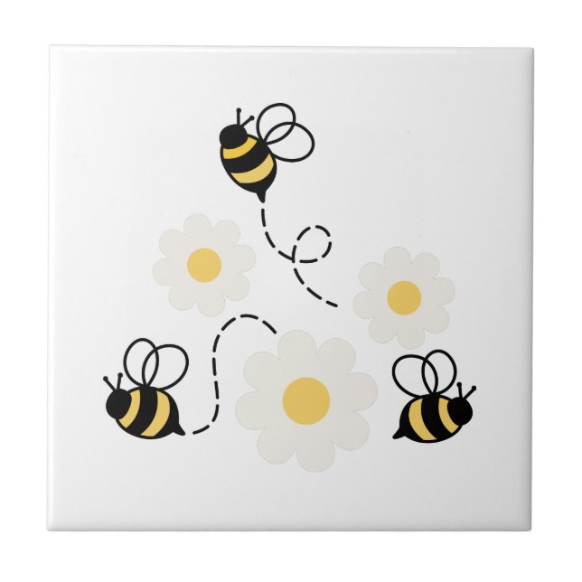 Bumble Bee Daisies Ceramic Tile (Front)