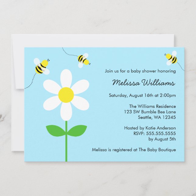 Bumble Bee Daisy Baby Shower Invitations (Front)