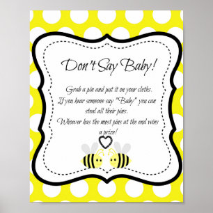 Bumble Bee Don't Say Baby- Baby Shower Game Poster
