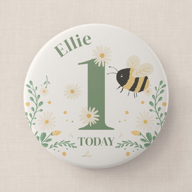 Bumble Bee First Bee-Day Birthday Badge (Wildflower Flight - Milestone Birthday 4" Badge)