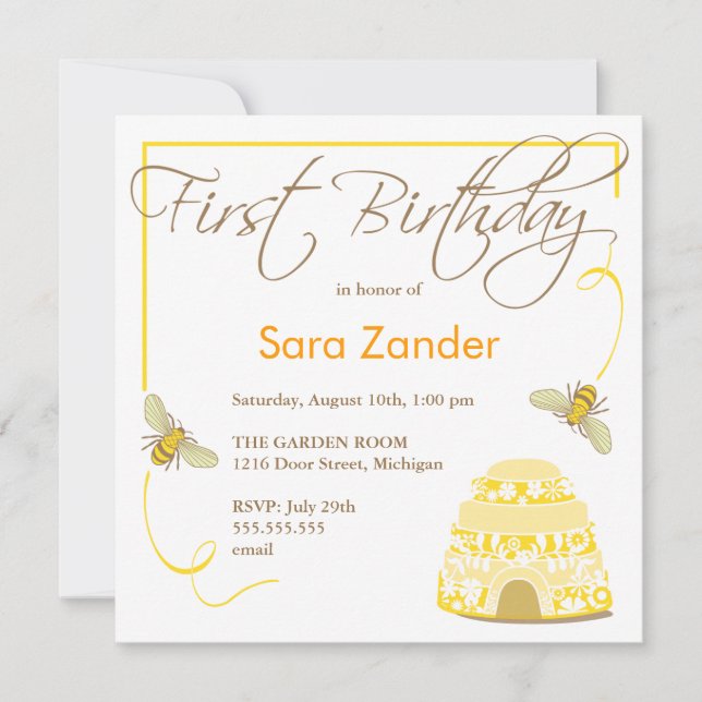 Bumble Bee First Bithday Invitation (Front)