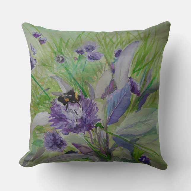 Bumble Bee Garden Painting By MirandaPA Cushion (Front)
