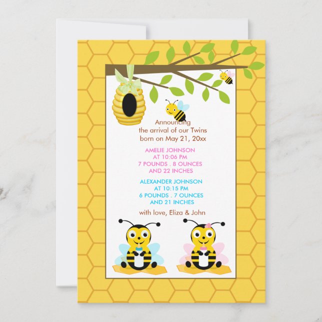 Bumble Bee Gender Reveal Baby Birth Announcement (Front)