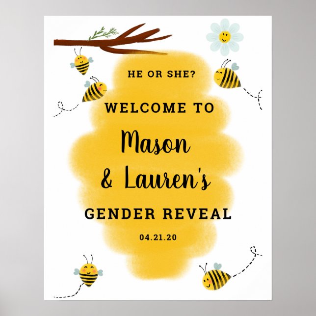 Bumble Bee Gender Reveal Welcome Sign Poster (Front)