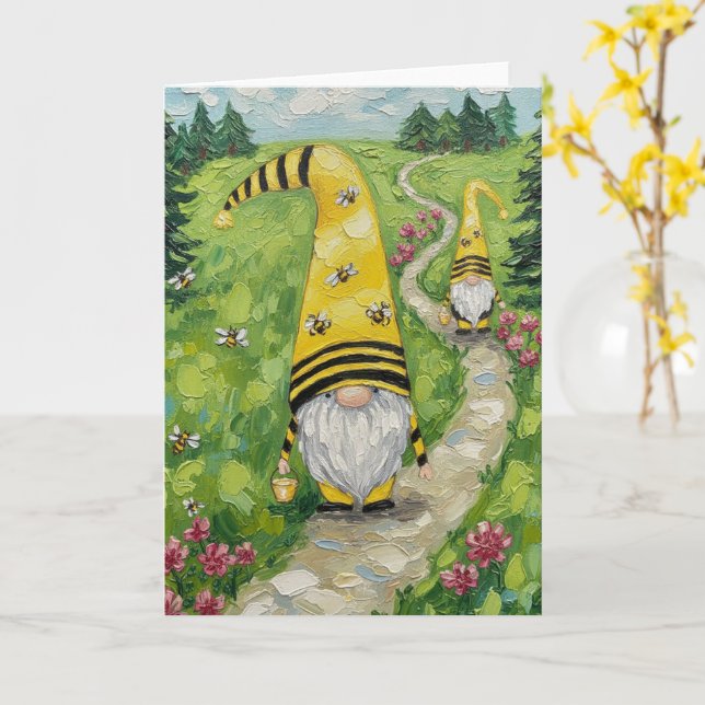 Bumble Bee Gnomes Card (Yellow Flower)