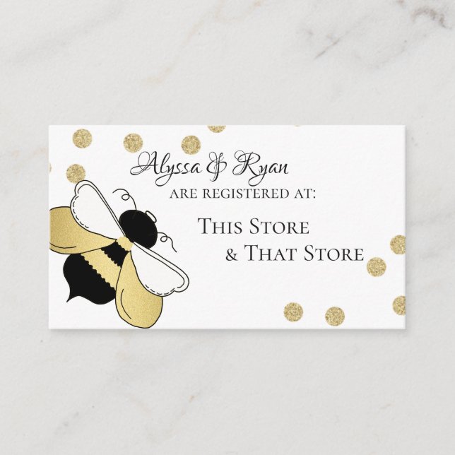 Bumble Bee Gold Confetti Baby Shower Registry Enclosure Card (Front)