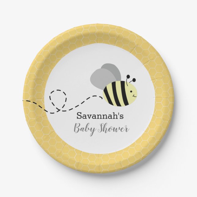 Bumble Bee Grey and Yellow Custom Paper Plate (Front)