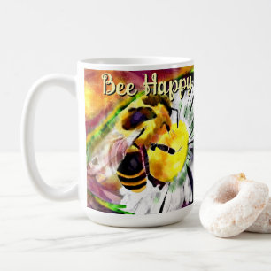 Bumble Bee Happy Daisy Flower Floral Watercolor Coffee Mug