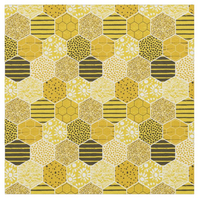 Bumble Bee Honey Pattern Fabric (Close Up)