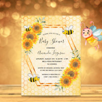 Bumble bee honeycomb floral baby shower invitation