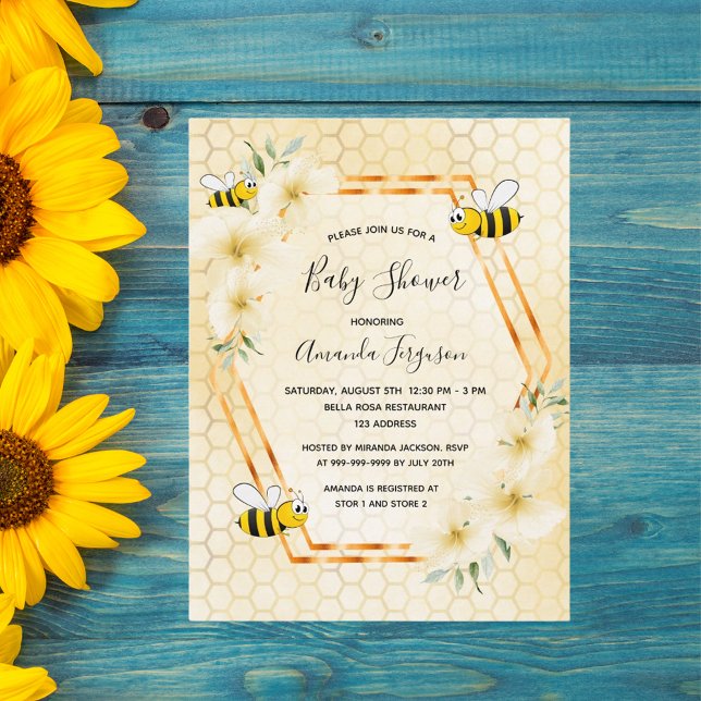 Bumble bee honeycomb floral baby shower invitation postcard (Creator Uploaded)