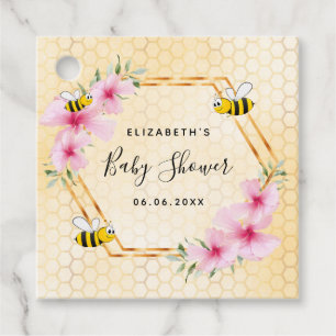 Bumble bee honeycomb pink florals baby shower favour tags