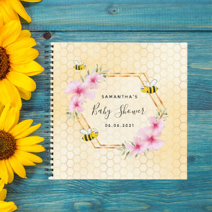 Bumble bee honeycomb pink florals baby shower notebook