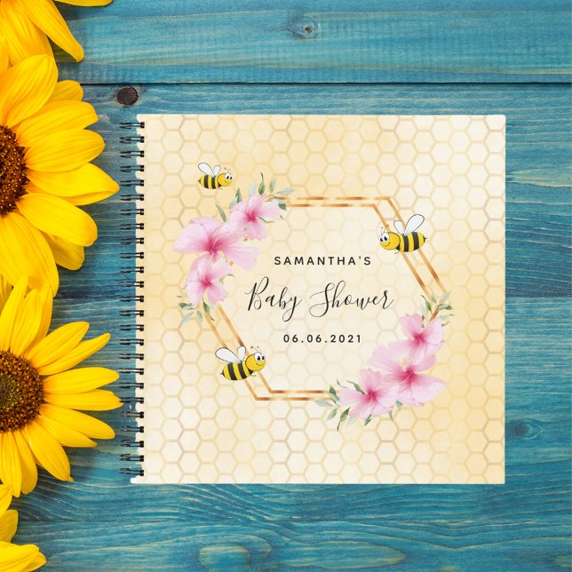 Bumble bee honeycomb pink florals baby shower notebook (Creator Uploaded)