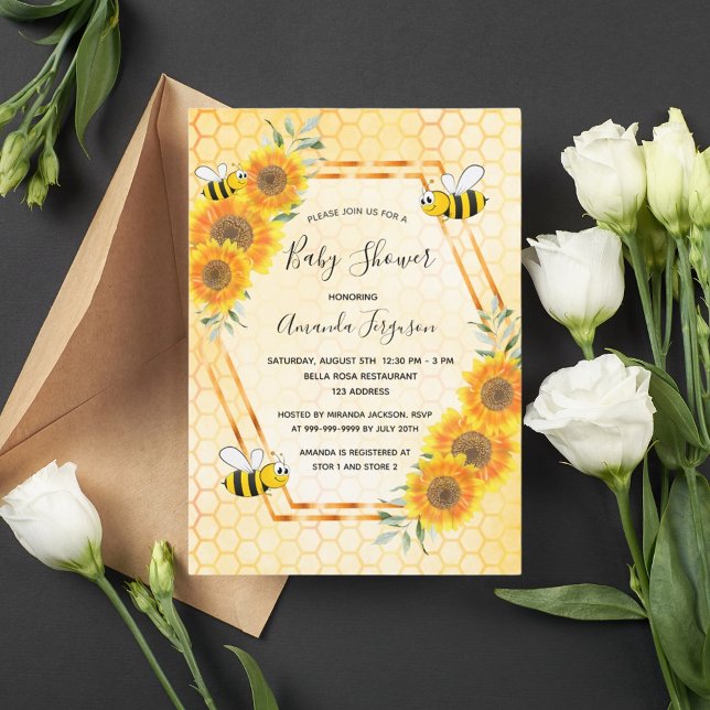 Bumble bee honeycomb sunflowers baby shower invitation (Creator Uploaded)