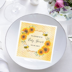 Bumble bee honeycomb sunflowers baby shower napkin
