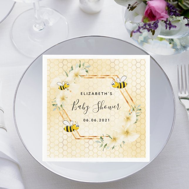 Bumble bee honeycomb tropical florals baby shower napkin (Creator Uploaded)