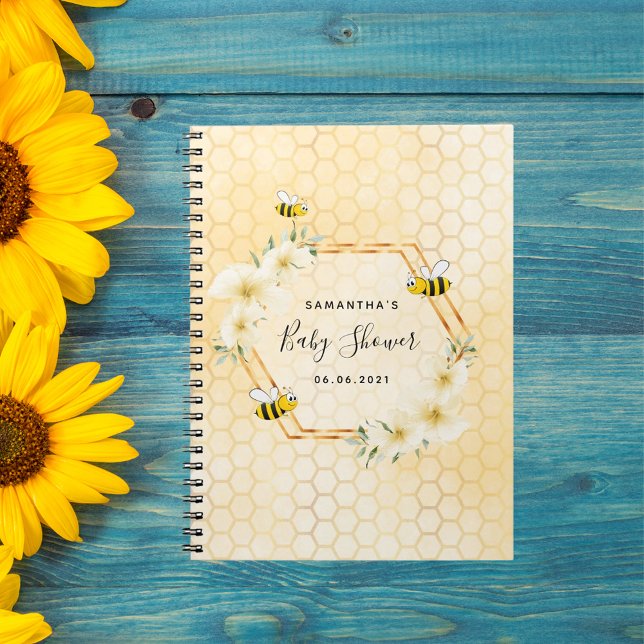 Bumble bee honeycomb tropical florals baby shower notebook (Creator Uploaded)