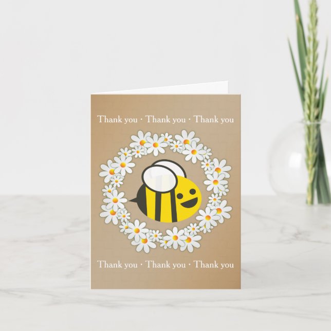 Bumble Bee In A Daisy Wreath Birthday Thank You Card (Front)