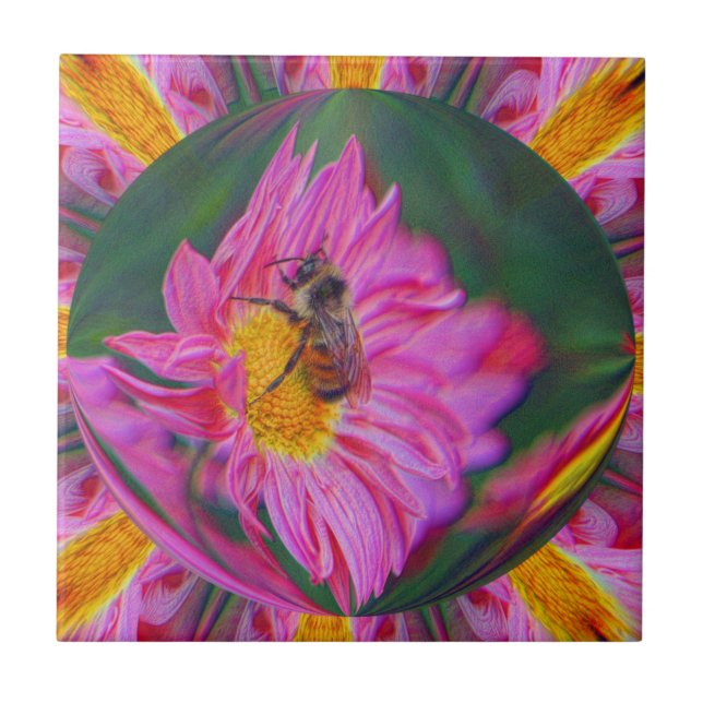 Bumble Bee In Bubble Nature Abstract Art Tile (Front)