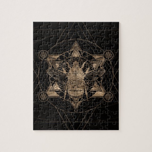 Bumble Bee in Sacred Geometry - Black and Gold Jigsaw Puzzle (Vertical)