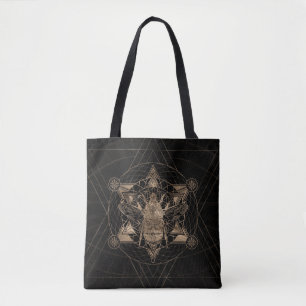 Bumble Bee in Sacred Geometry - Black and Gold Tote Bag