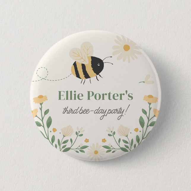 Bumble Bee Kid's Birthday Party Button Guest Favou (Front)