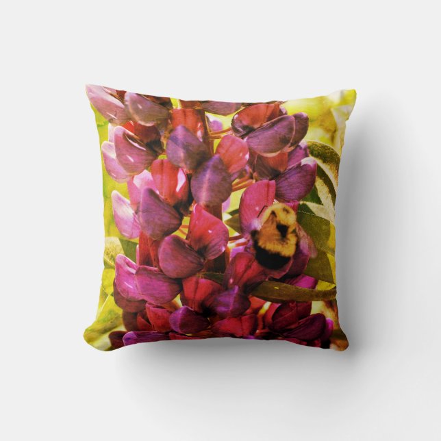 Bumble Bee Lupine Flower Close Up Abstract  Cushion (Front)