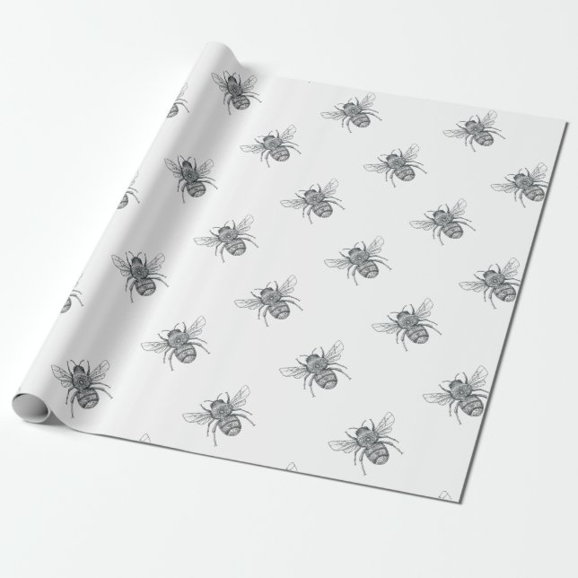 Bumble Bee Mandala Tattoo Wrapping Paper (Unrolled)