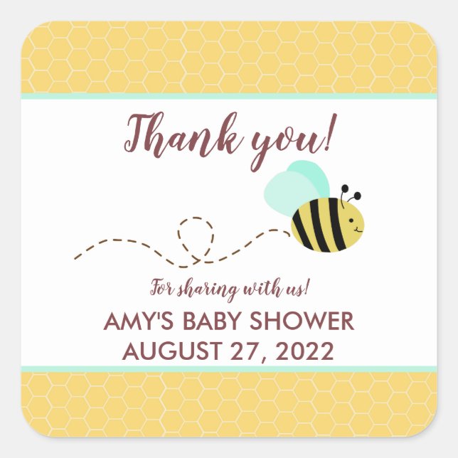 Bumble Bee Mint Green Baby Shower Favor Square Sticker (Front)