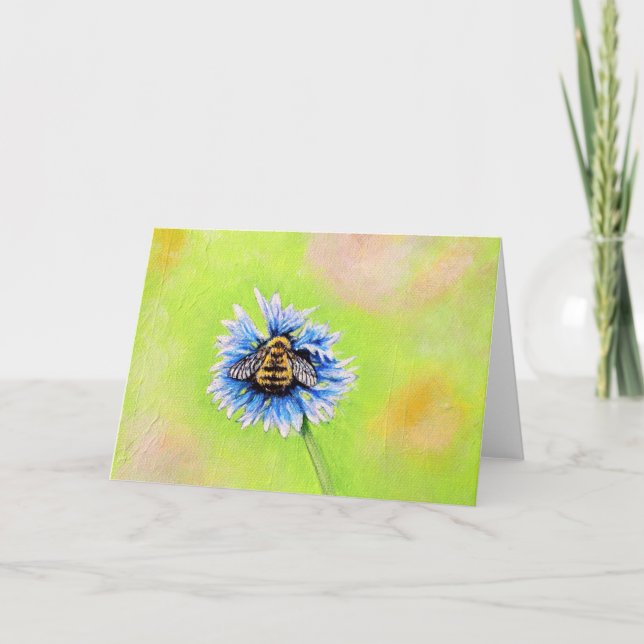 Bumble Bee on a Flower Painting Card (Front)