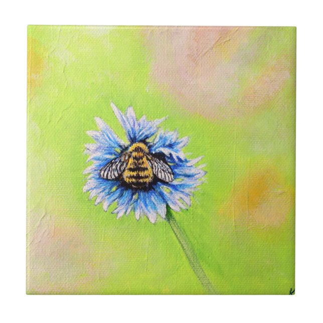 Bumble Bee on a Flower Painting Ceramic Tile (Front)