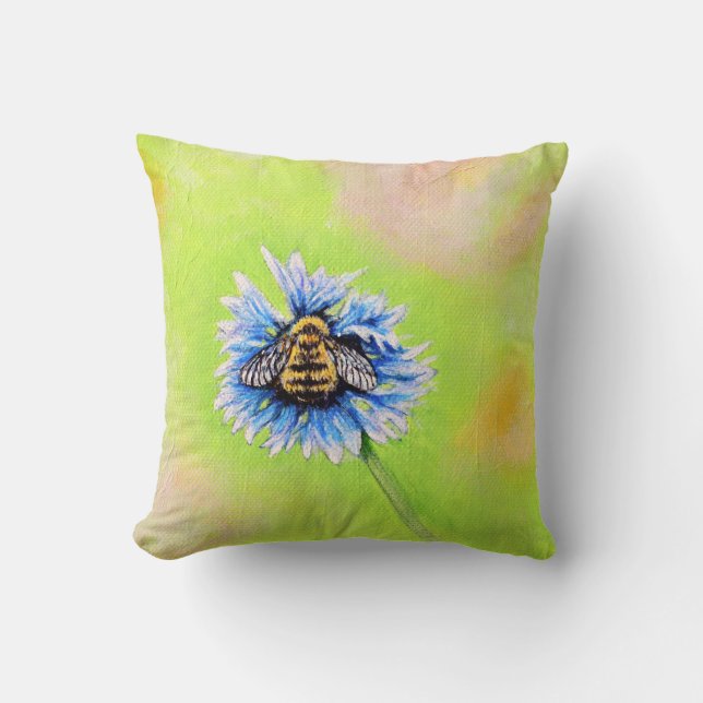Bumble Bee on a Flower Painting Cushion (Front)