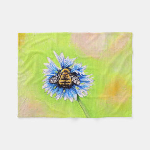 Bumble Bee on a Flower Painting Fleece Blanket