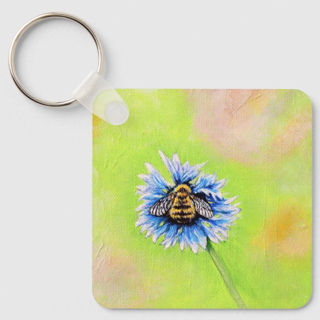 Bumble Bee on a Flower Painting Keychain (Front)